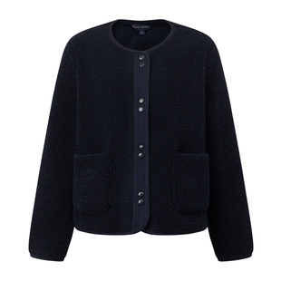 POLOWALK女式外套2025秋季新品摇粒绒百搭圆领简约气质绒感外套女