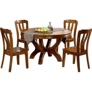 意特尔实木餐桌大圆桌12人家用中式家庭餐桌饭桌橡木圆桌子带转盘