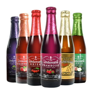 比利时进口林德曼组合桃子樱桃苹果蓝莓山莓草莓女士果味啤酒5瓶