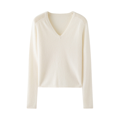 100%纯山羊绒衫V领宽松针织打底