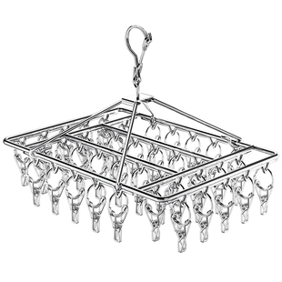 不锈钢晾衣架实心衣架多夹防风袜架晒衣服架阳台晒袜架多功能挂钩