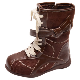 小米步女童靴子2025冬季新款儿童时尚中筒靴男童轻便牛仔靴中大童