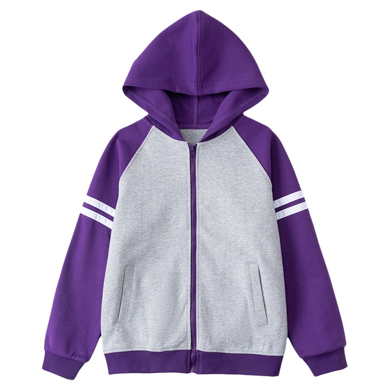 伊顿中小学生新款儿童运动服两件套男女童紫色拼灰拉链棒球服校服