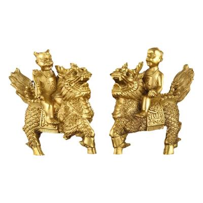 麒麟送子一对纯黄铜金童玉女一对