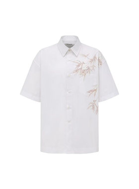 FengChenWang竹叶印花短袖衬衫