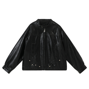 布丁哈鲁童装秋装女童潮酷外套2026春秋新款儿童立领复古皮夹克