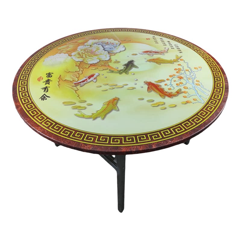 不锈钢彩图圆桌折叠餐桌带图案