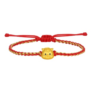 潮宏基生肖马足金手链黄金手绳手饰红绳本命年5D硬金鎏彩儿童礼物