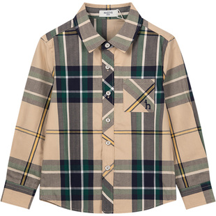 hazzys哈吉斯童装男童T恤2025秋季新品棉质学院格子长袖衬衫