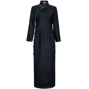 华族经典真丝羊毛旗袍长款中式复古老上海气质优雅2025秋冬新款