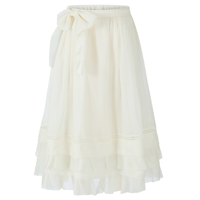 HERLIAN 2026年春季新品蝴蝶结装饰花边纱裙桑蚕丝A字荷叶半裙