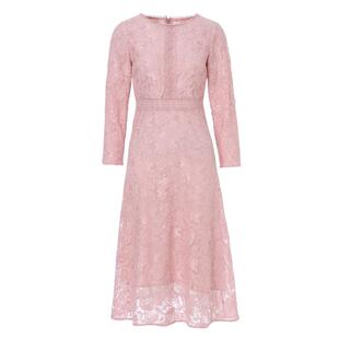 高级感水溶蕾丝连衣裙女春秋2026新款洋气掐腰裙子精致粉色长裙