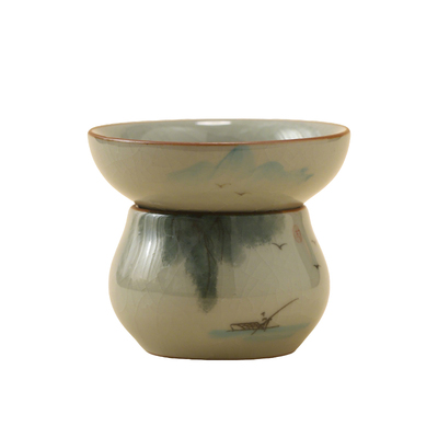 中式釉下彩手绘江南水乡陶瓷茶漏