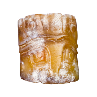 收藏保真古玉商和田玉兽面纹玉玦