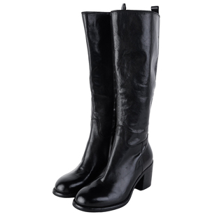 IORE理想矿石设计师原创 极简水洗马皮侧拉链粗跟高跟及膝靴长靴
