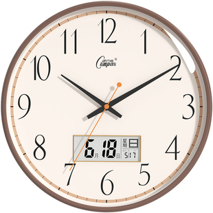 康巴丝钟表挂钟客厅家用2025新款轻奢挂表免打孔静音电波时钟挂墙