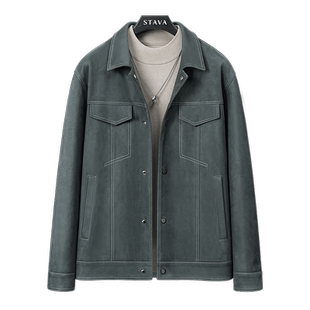 斯得雅麂皮夹克男秋季2025秋冬新款外套男翻领短款工装轻薄羽绒服