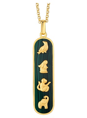 觉行银镀金孔雀石吊坠藏式挂件女