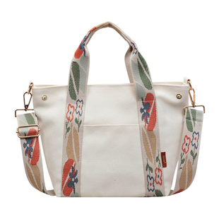 高颜值帆布包斜挎女2026韩系新款大容量宽肩带手提多隔层通勤包