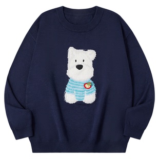 PSO Brand男装女装可爱西高地情侣装毛衣外套宽松长袖针织衫秋