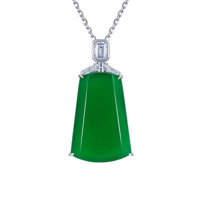 AILEQ 925银天然玉髓满绿绮平安无事牌吊坠珠宝蛇年货春夏项链K10