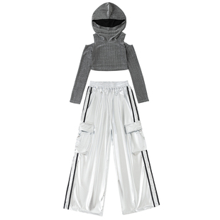 女团jazz爵士舞服女童时髦连帽长袖模特走秀潮服街舞现代舞演出服