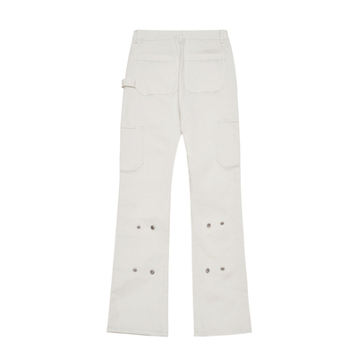 美式高街白色修身微喇牛仔裤