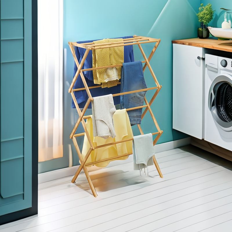 竹制晾衣架落地式加厚可折叠毛巾架立式型阳台室内毛巾晒衣架家用