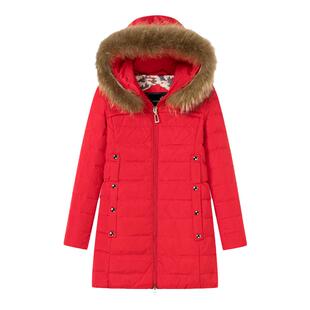 特价清仓貉子毛领中长款羽绒服女时尚修身白鸭绒连帽气质冬装外套