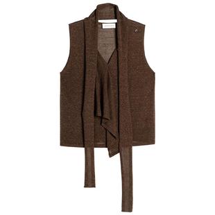 322WORKHOUSE棕色荡领针织上衣女2025新款夏季宽松不规则背心B336