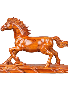 摆件十二生肖实木一马当先工艺品