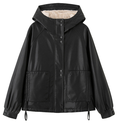 宽松百搭短款加绒保暖连帽