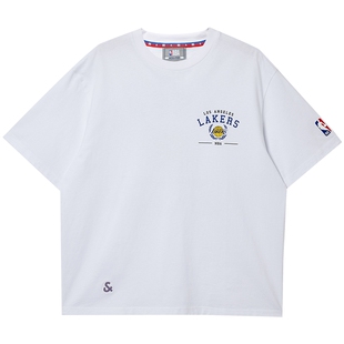 【NBA联名】杰克琼斯男装夏季重磅纯棉短袖T恤湖人队印花刺绣宽松