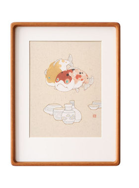 原木风小鱼挂画治愈系装饰画