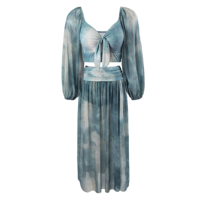 小胸度假风防晒高腰显瘦泳衣长袖