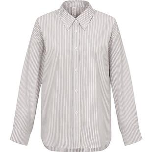 本来BENLAI女士条纹翻领衬衫2025春季新款落肩休闲衬衣BNS250004