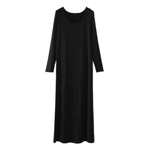 莫代尔春秋季新款睡裙宽松可外穿家居服裙睡衣长袖圆领纯色夏