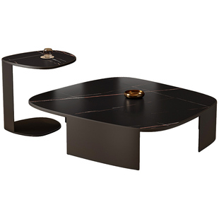 劳伦黑金岩板茶几不锈钢异形鹅卵石poliform新款意式轻奢高级感