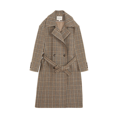 格子围巾羊毛大衣套装