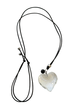 大米饰品】透明爱心吊坠项链女黑色皮绳简约气质温柔慵懒风毛衣链