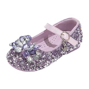 舞玛女童鞋子儿童时装小皮鞋2026新款春秋季女孩演出平底水晶单鞋