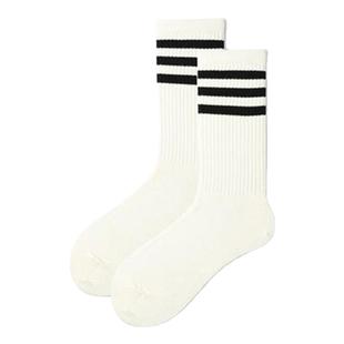三条杠条纹袜子男女中筒袜春秋款网红运动外穿配鲨鱼裤黑白色长袜