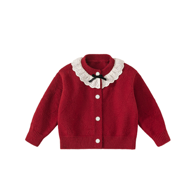 INSbobo儿童花边菱形格毛衣外套