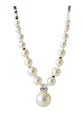 2025新款施家珍珠碎银子项链渐变高级感女项链白色法式复古圆珠锁