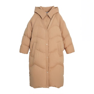 艾莱依长款羽绒服冬季女新款拼接简约百搭大衣假两件保暖外套反季