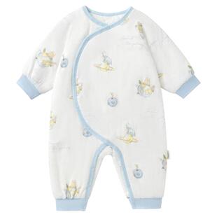 全棉时代婴儿连身衣新生儿宝宝婴幼儿纱布纯棉冬季加厚连体服保暖