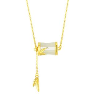 周大生和田玉竹节项链女士中国风纯银锁骨链首饰生日礼物送女友