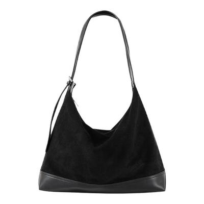 CryingCenter  黑色麂皮绒拼接大容量双肩带斜挎包手提包皮包