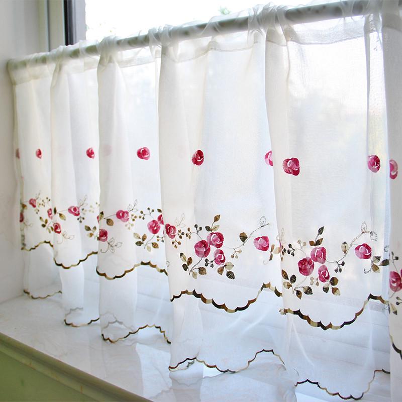 双层窗纱绣花刺绣半帘短帘门帘半截咖啡帘短窗帘小窗户纱帘遮挡帘