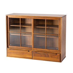 实木茶水柜复古风餐边柜收纳柜酒水柜展示柜手办柜斗柜柚木色书柜